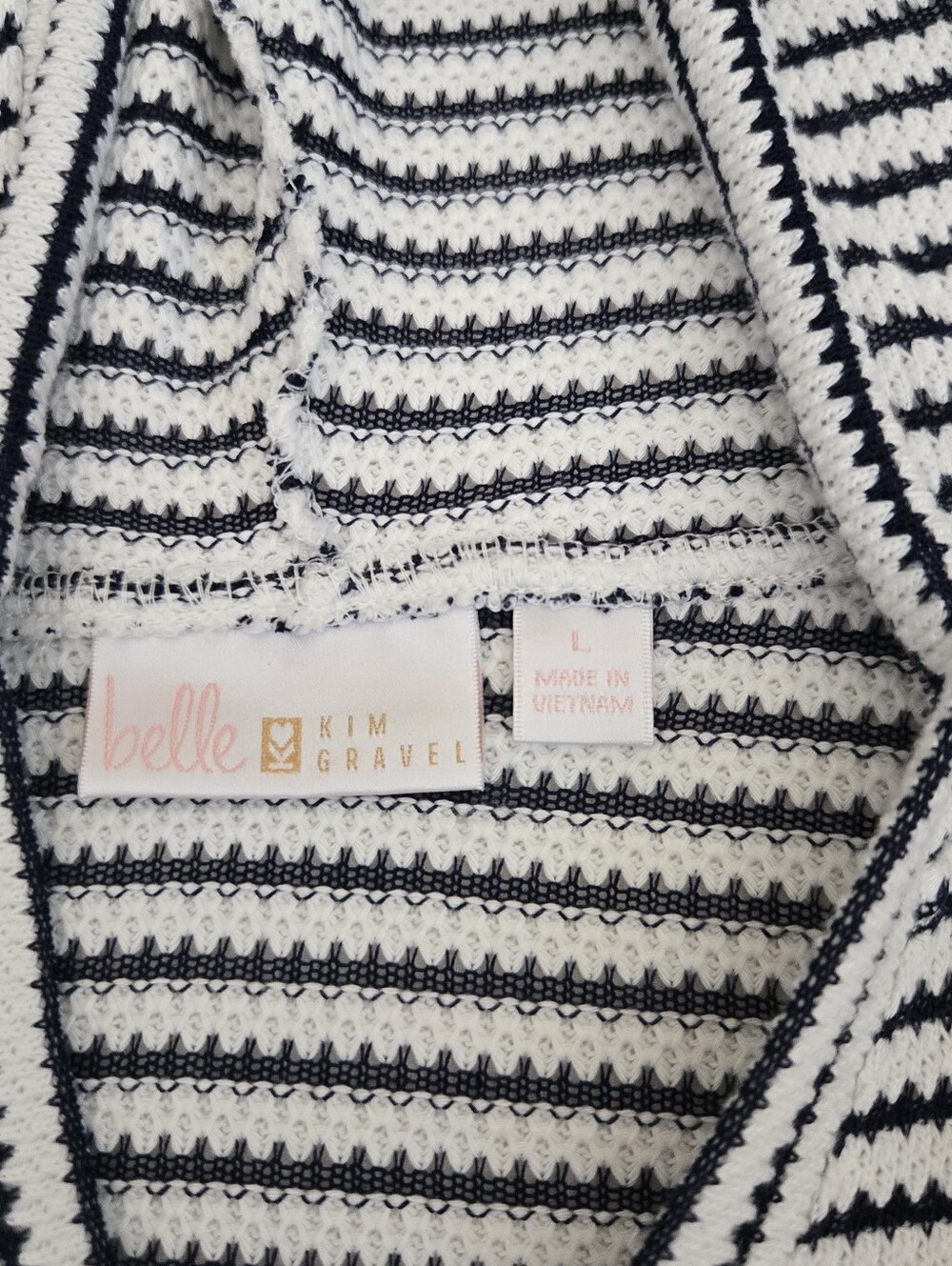 Belle By Kim Gravel Striped Hoodie Navy White Textured L Nautical Coastal Beachy - Picture 7 of 9